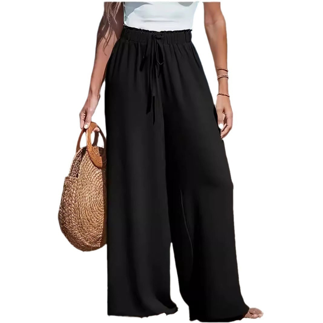 Pantalon large décontracté pour femme avec faux cordon de serrage.